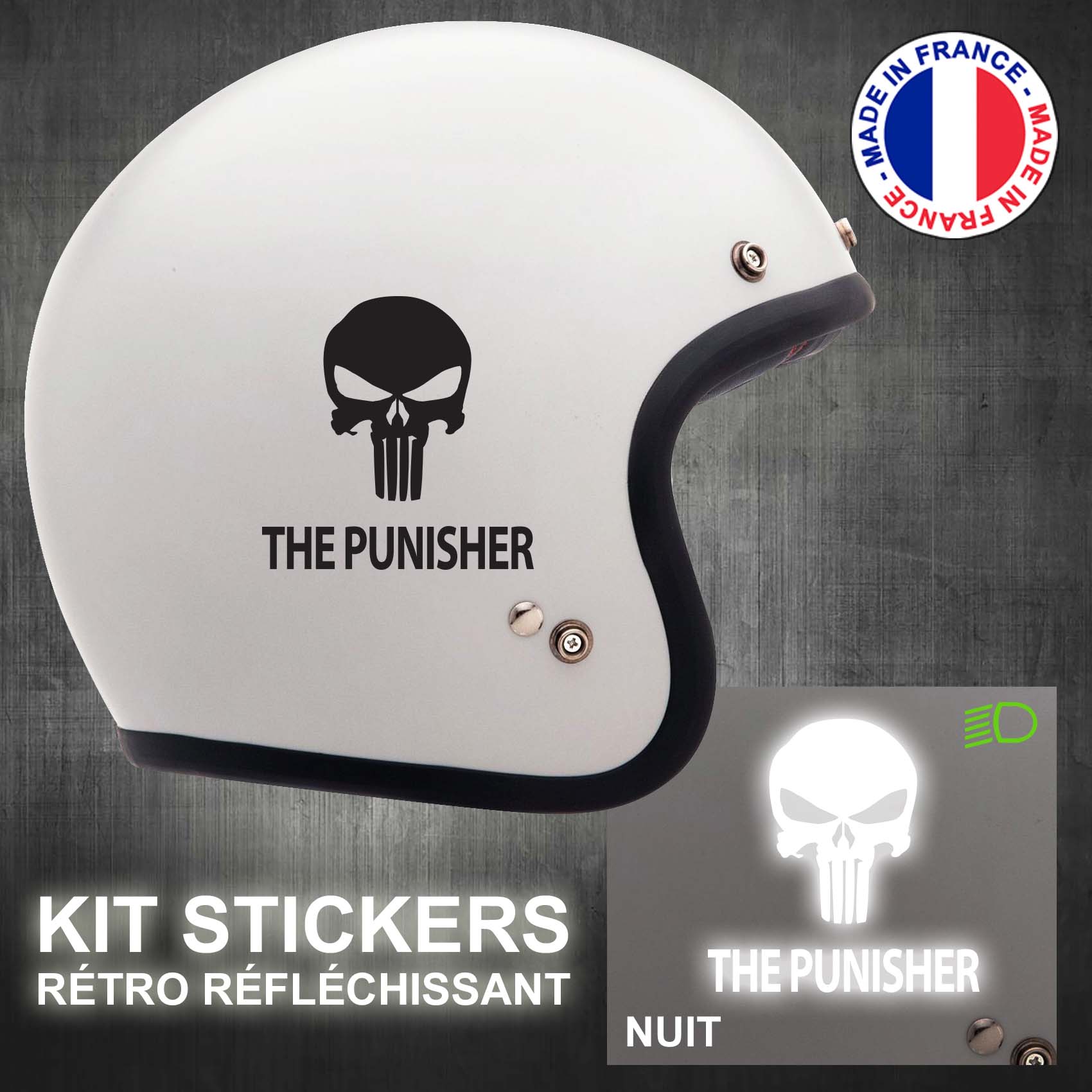 Stickers rétro-réfléchissant pour casque PUNISHER 3M - GTStickers