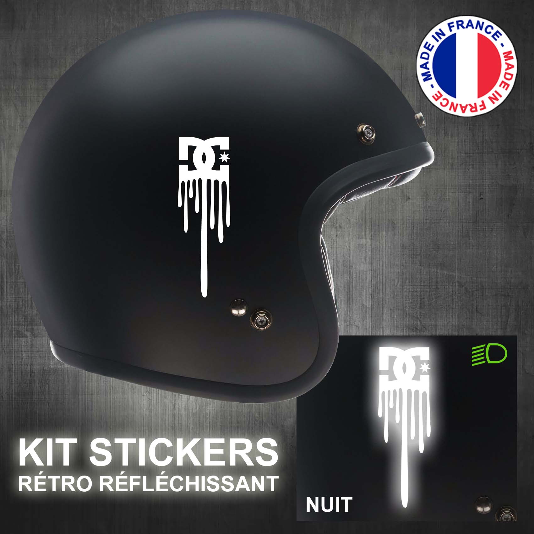 STICKERS CASQUE MOTO DC SHOES RÉTRO RÉFLÉCHISSANT LOGO