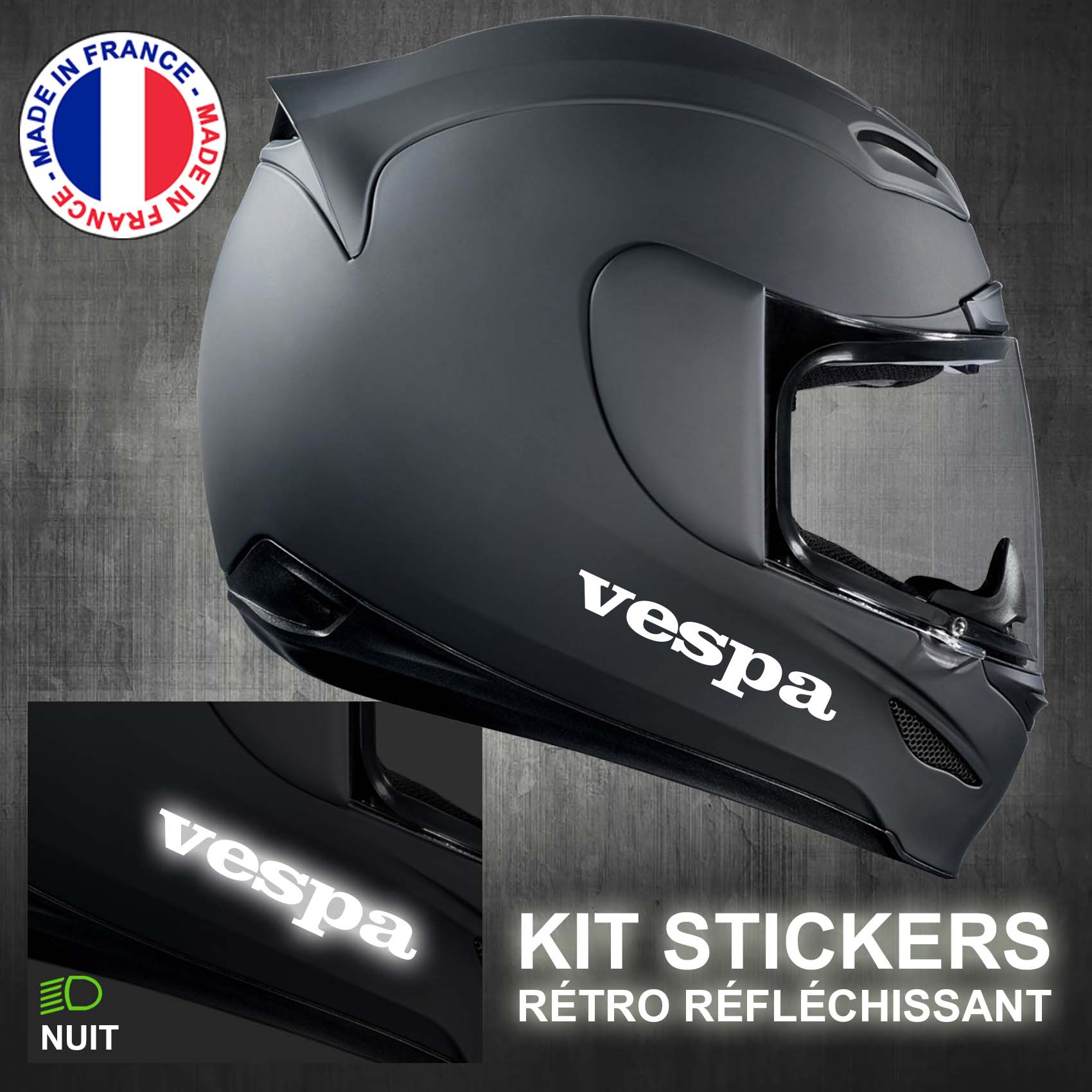 Kit 4 Stickers Retro Reflechissant Piaggio Casque Moto autocollant ref1 