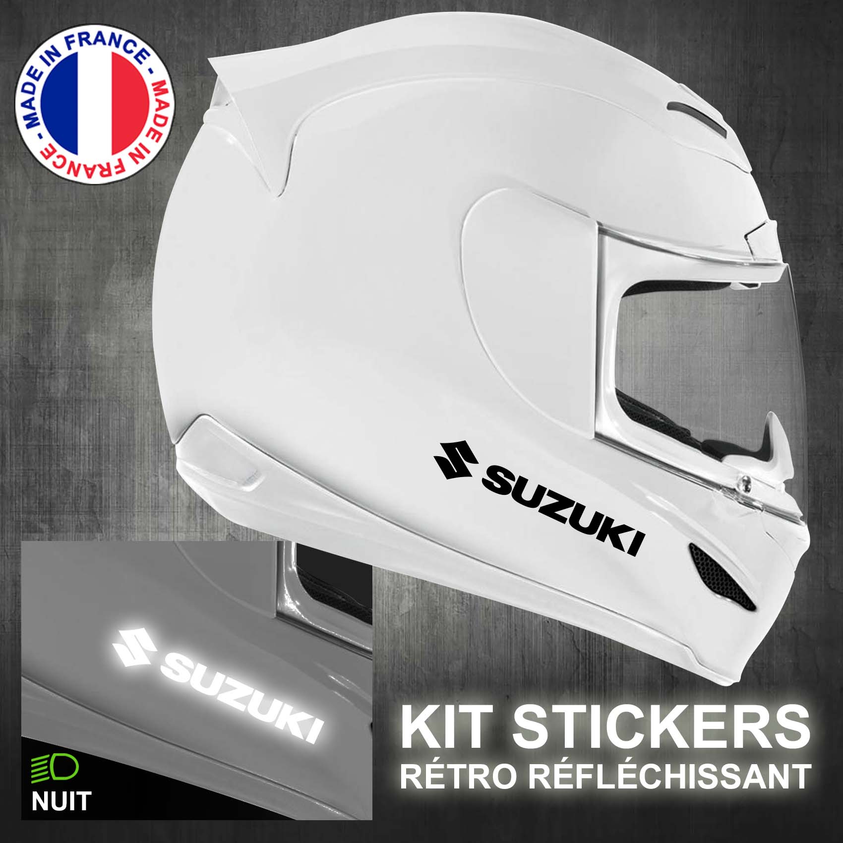 ref3 Casque Moto autocollant Kit 4 Stickers Retro Reflechissant Suzuki 