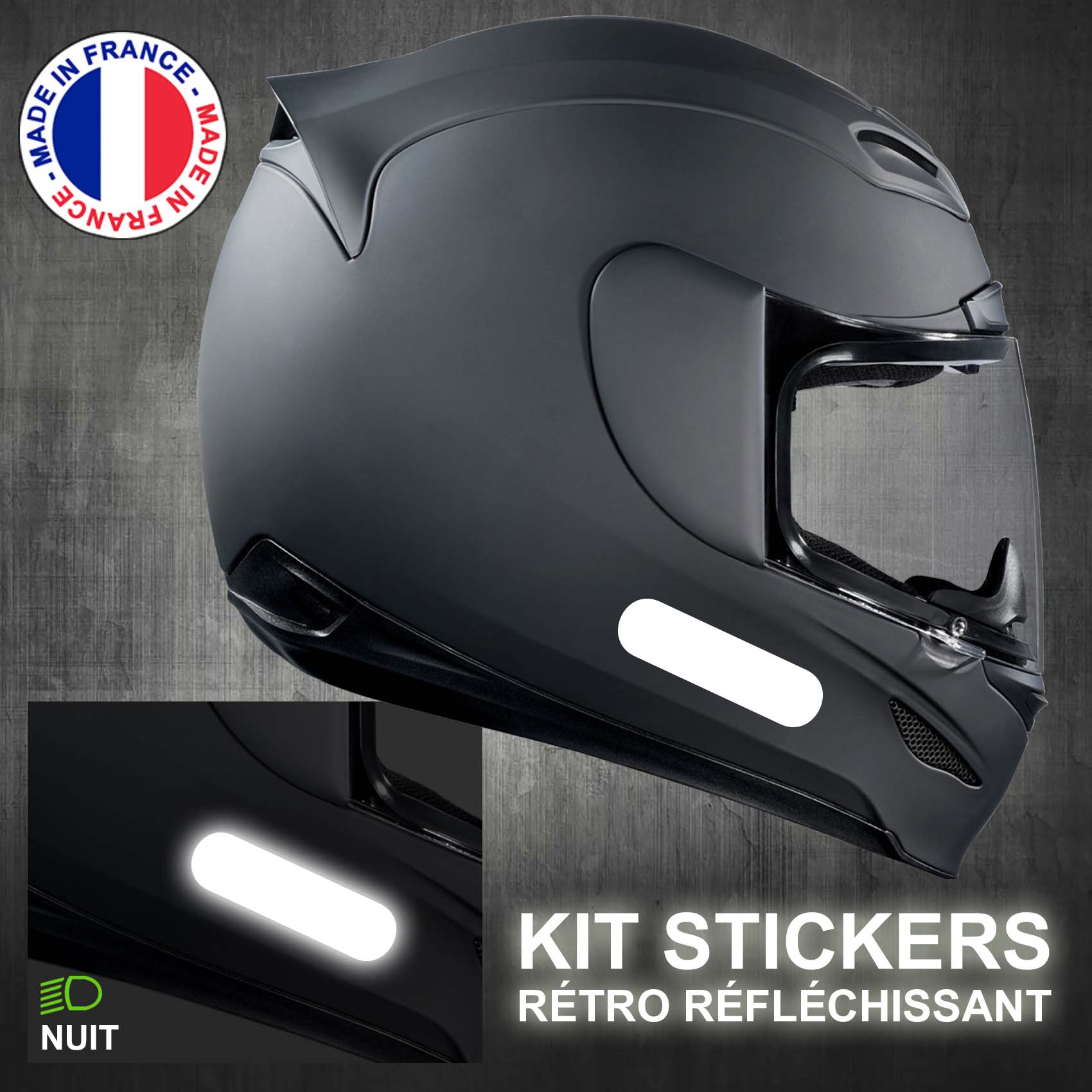 Stickers Reflechissant Blanc - 4 Bandes Standard pour Casque Moto