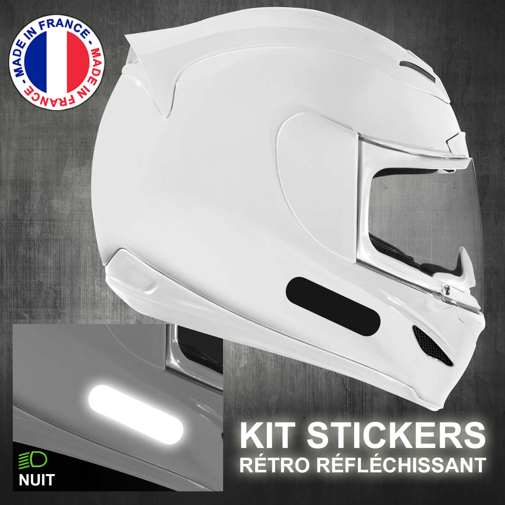 Stickers Reflechissant Noir - 4 Bandes Standard pour Casque Moto