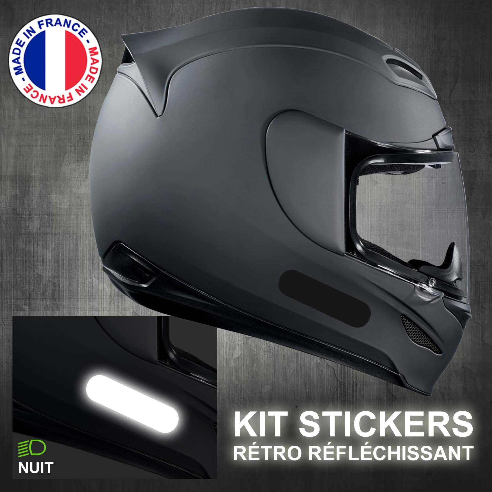 Kit 4 bandes stickers standard rétro réfléchissants casque moto REFLECTIVE  NOIR