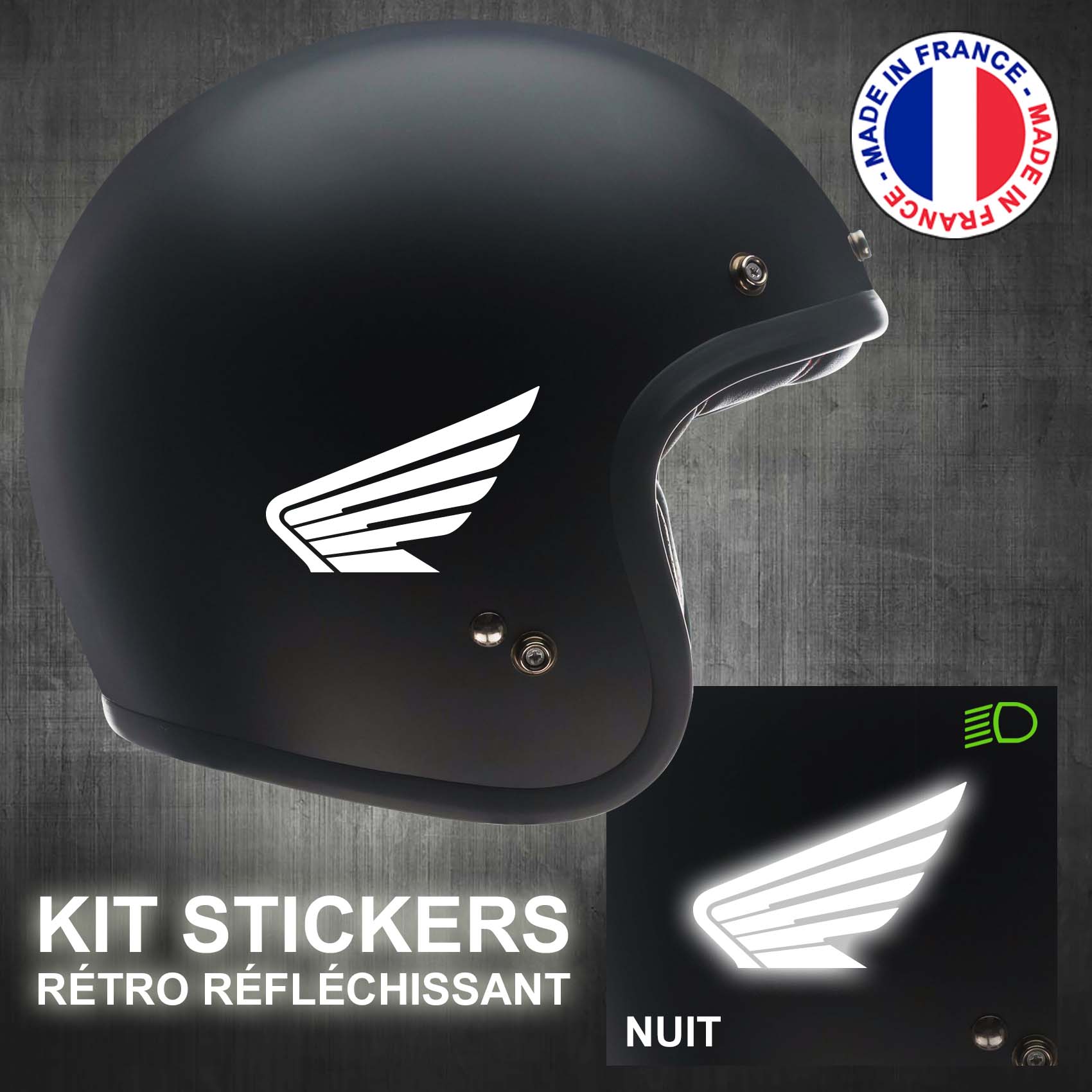 Stickers, les ailes d'hermès, RÉTRO-RÉFLÉCHISSANT pour casque, moto, auto –  STICKERCB