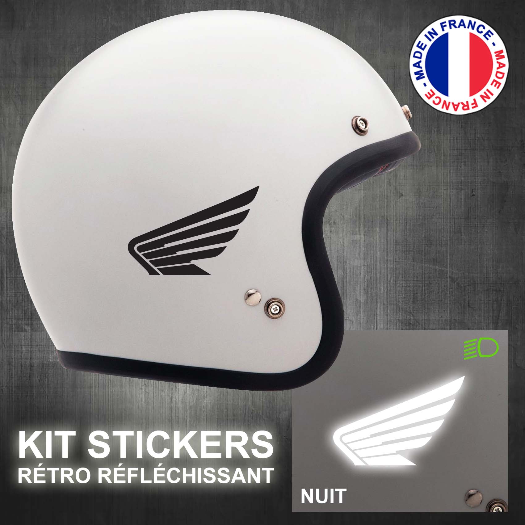 Stickers, les ailes d'hermès, RÉTRO-RÉFLÉCHISSANT pour casque, moto, auto –  STICKERCB
