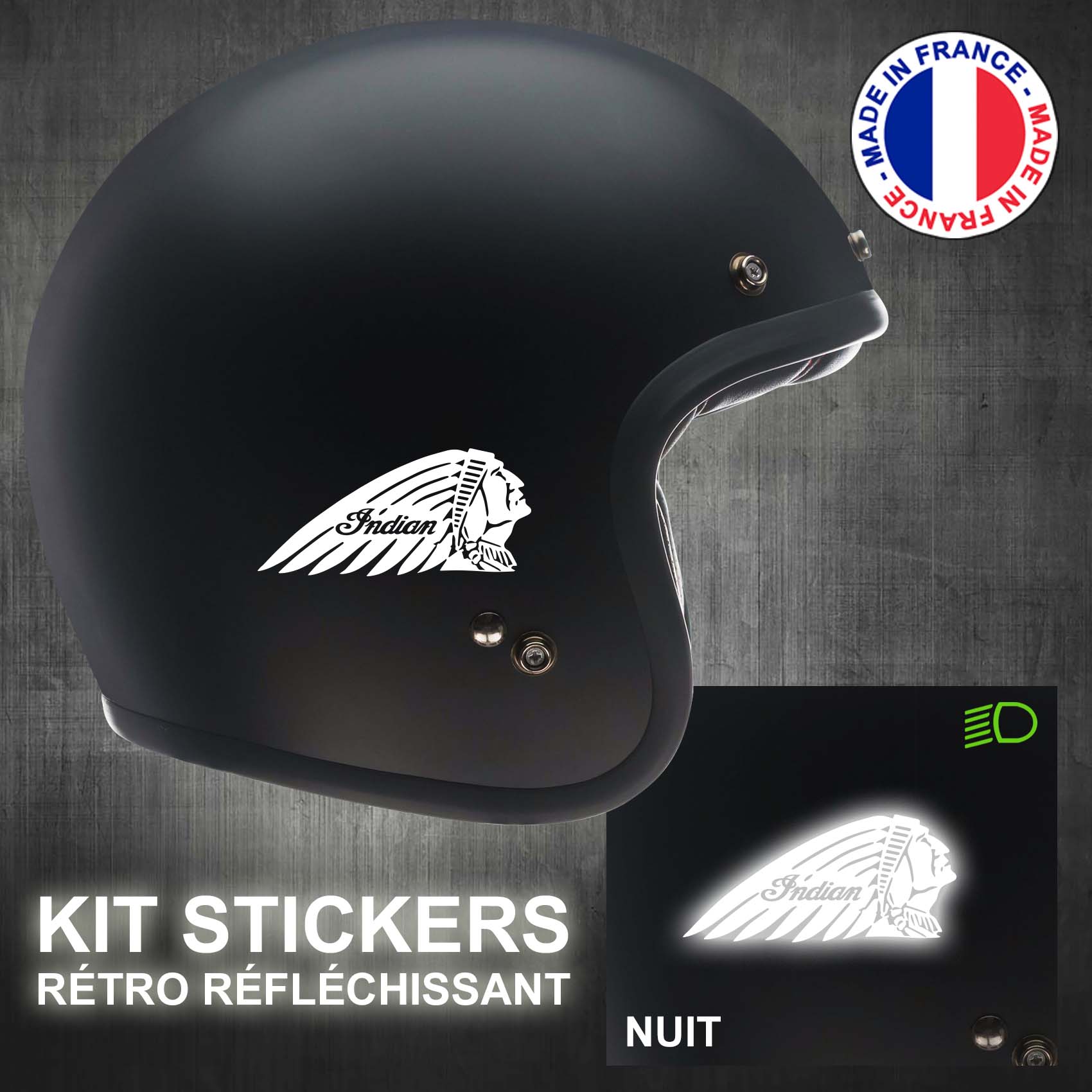 STICKERS CASQUE INDIAN RÉFLÉCHISSANT MOTO