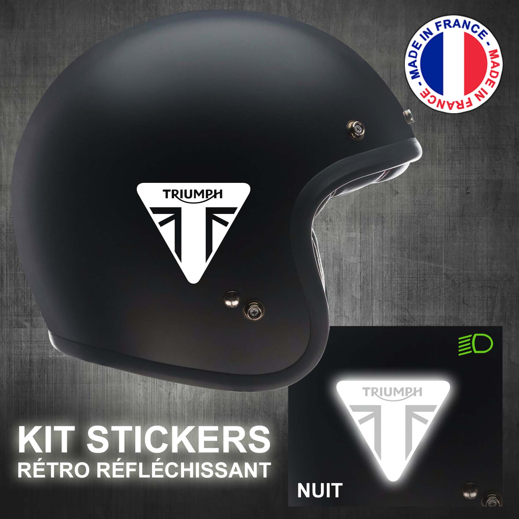 Kit de 18 stickers noir adhésifs réfléchissants pour signalisation sur casque 