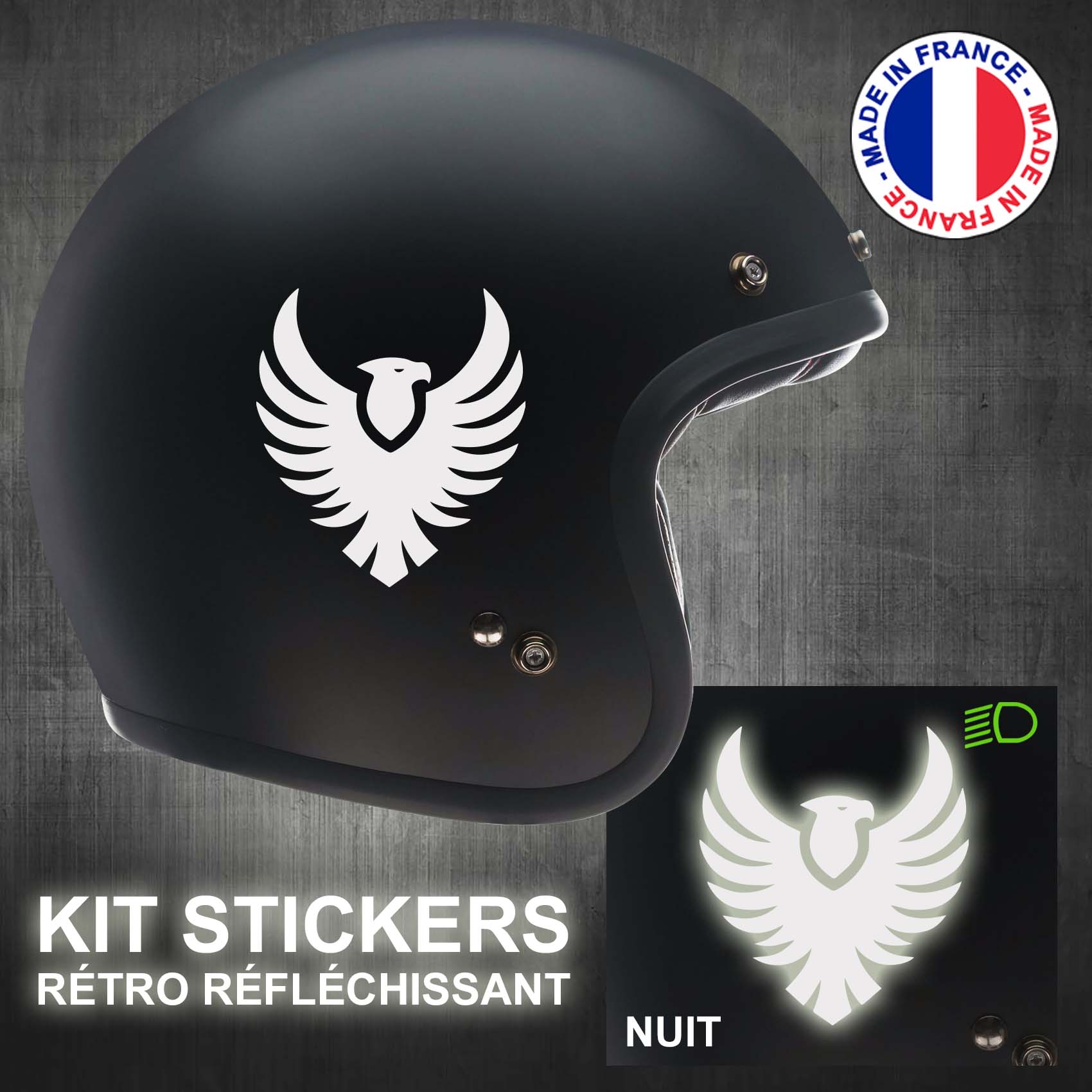 stickers-casque-moto-aigle-retro-reflechissant-ref1-autocollant-blanc-reflective-sticker-casques-securite-adhesif-scooter-ref1aiglecasqueretro