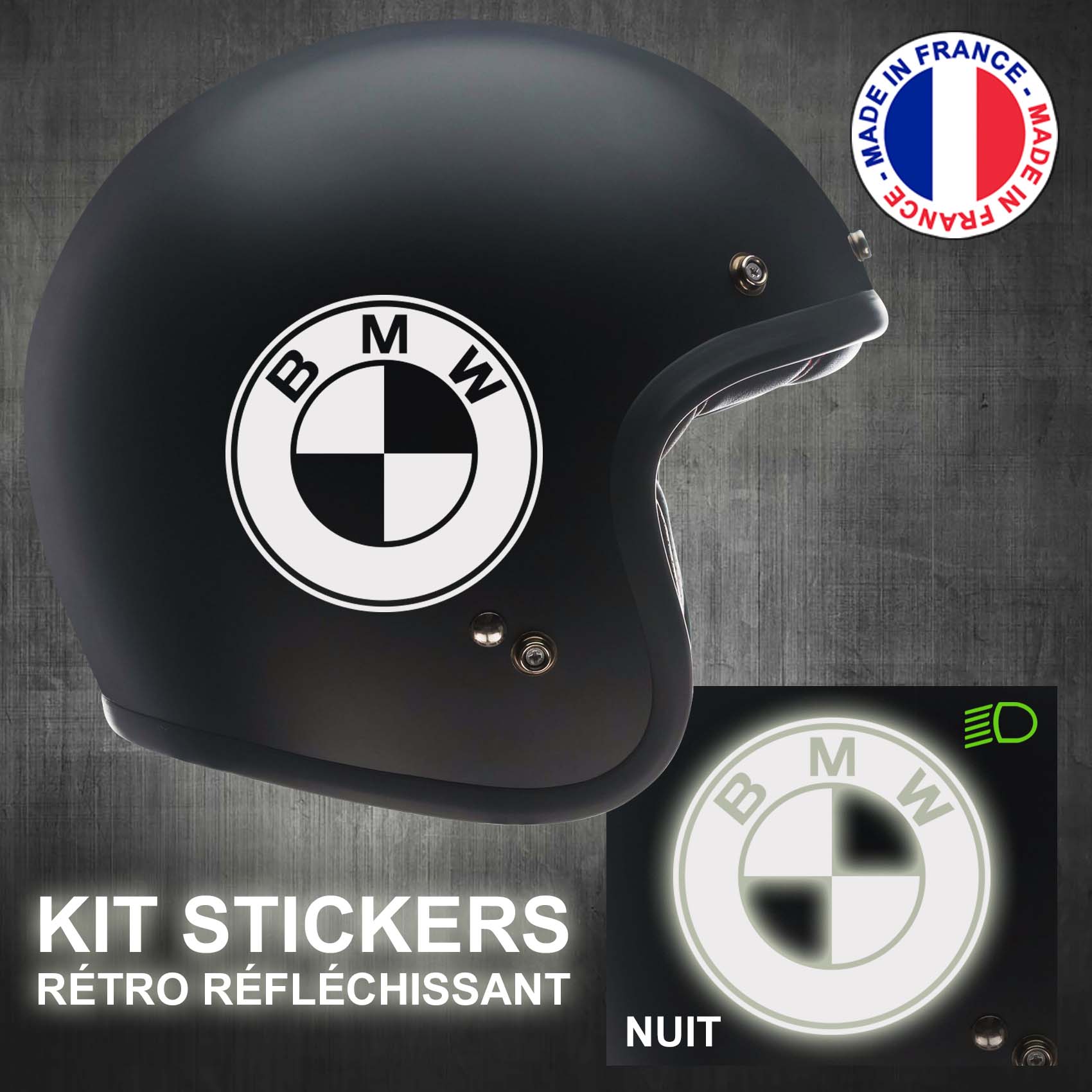 stickers-casque-moto-BMW-retro-reflechissant-ref1-autocollant-blanc-reflective-sticker-casques-securite-adhesif-scooter-ref1bmwcasqueretro