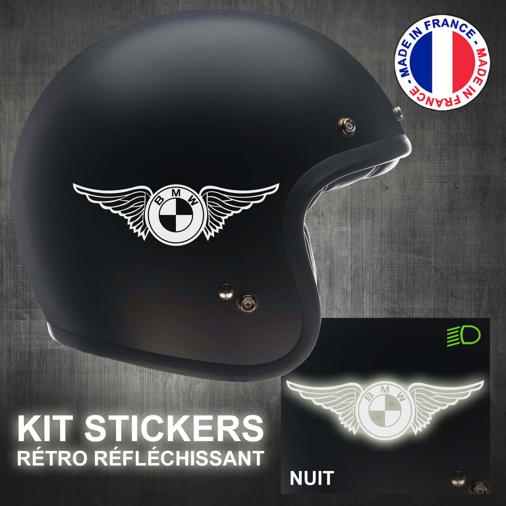 stickers-casque-moto-BMW-retro-reflechissant-ref3-autocollant-ailes-vintage-blanc-reflective-sticker-casques-securite-adhesif-scooter-ref3bmwcasqueretro