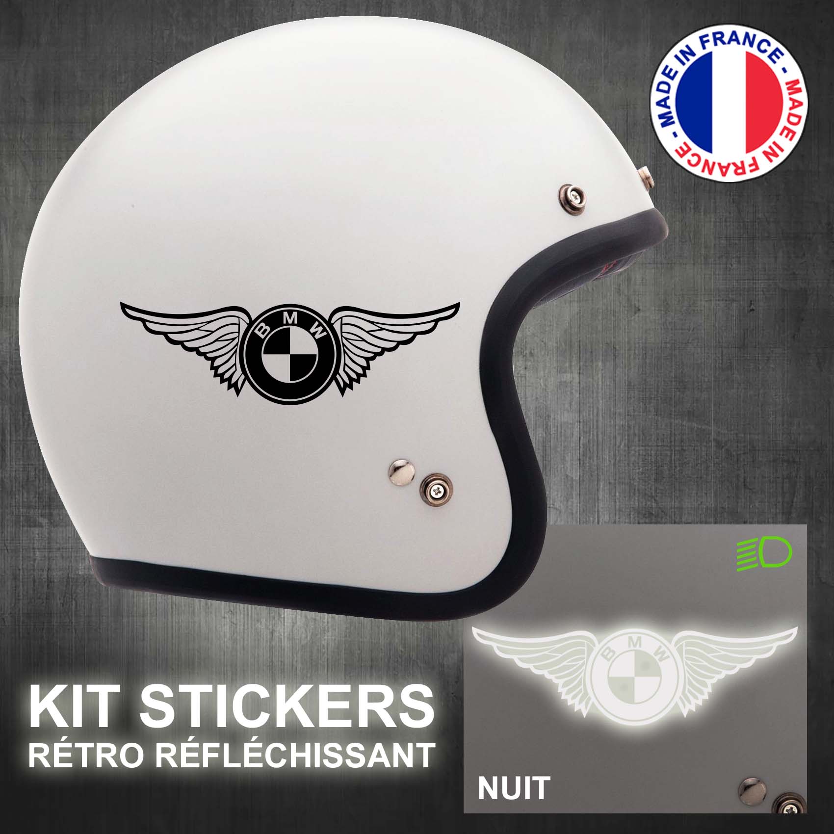 stickers-casque-moto-BMW-retro-reflechissant-ref3-autocollant-ailes-vintage-noir-reflective-sticker-casques-securite-adhesif-scooter-ref3bmwcasqueretro