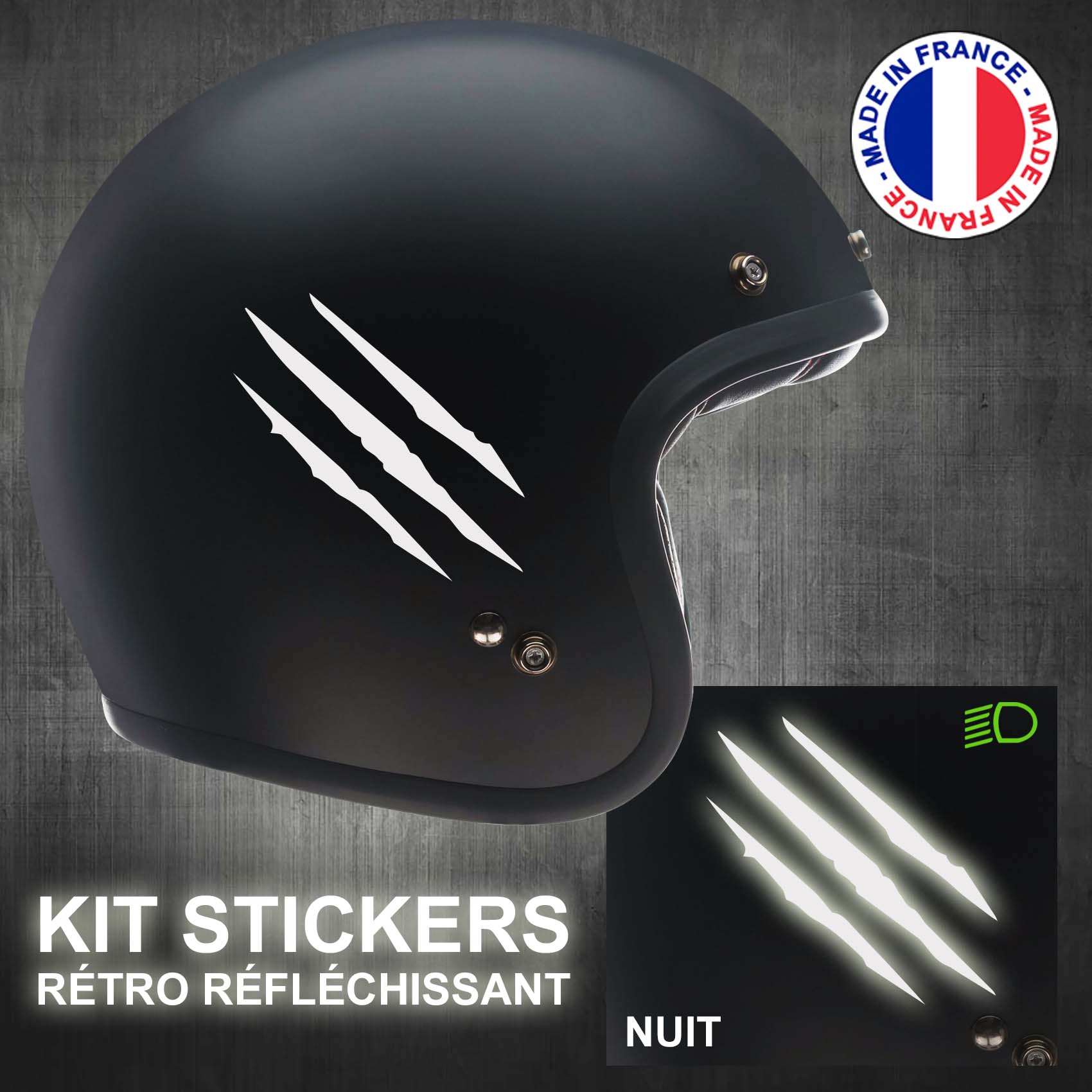 stickers-casque-moto-griffes-retro-reflechissant-ref1-autocollant-blanc-reflective-sticker-casques-securite-adhesif-scooter-ref1griffescasqueretro