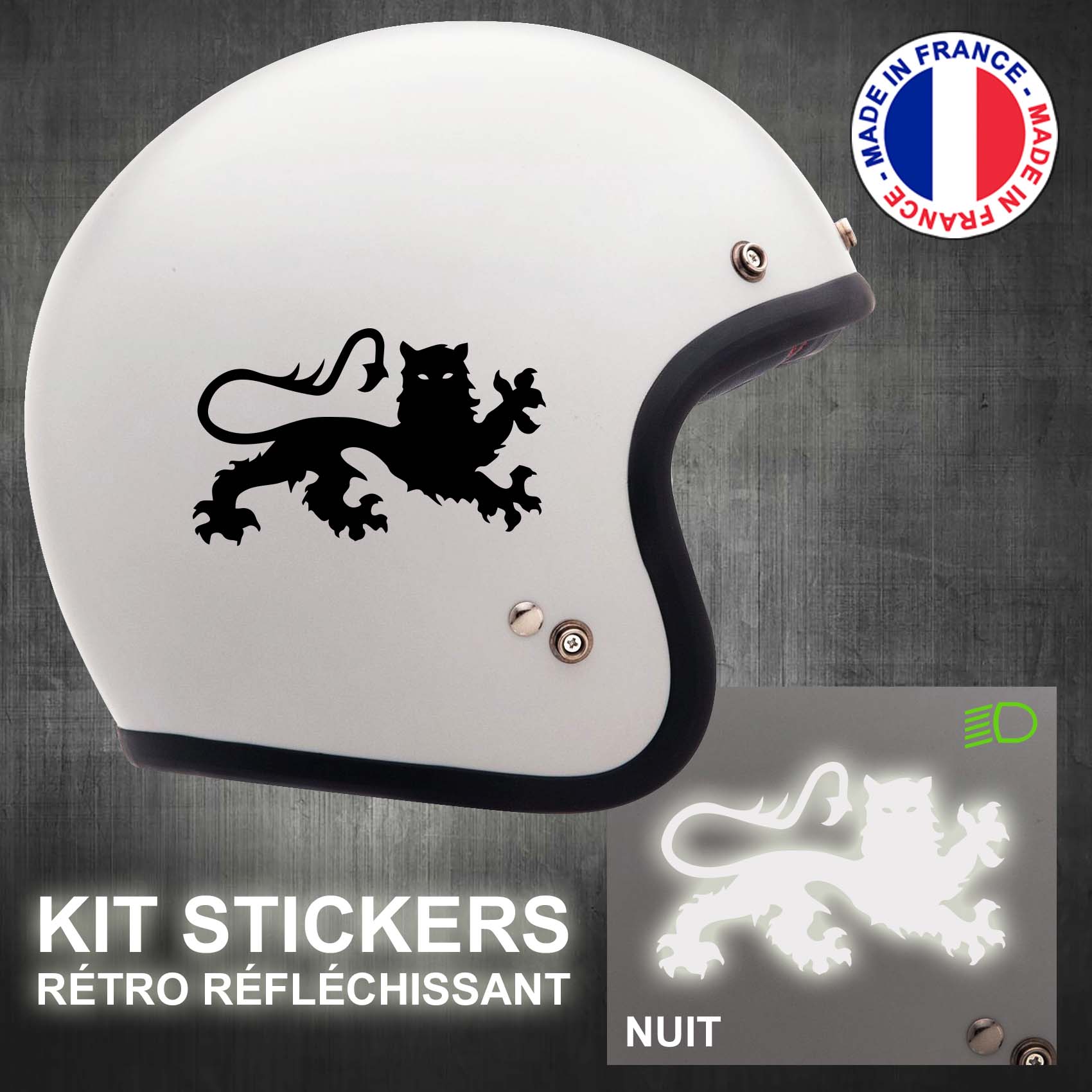stickers-casque-moto-lion-normandie-retro-reflechissant-ref1-autocollant-noir-reflective-sticker-casques-securite-adhesif-scooter-ref1lionnormandcasqueretro