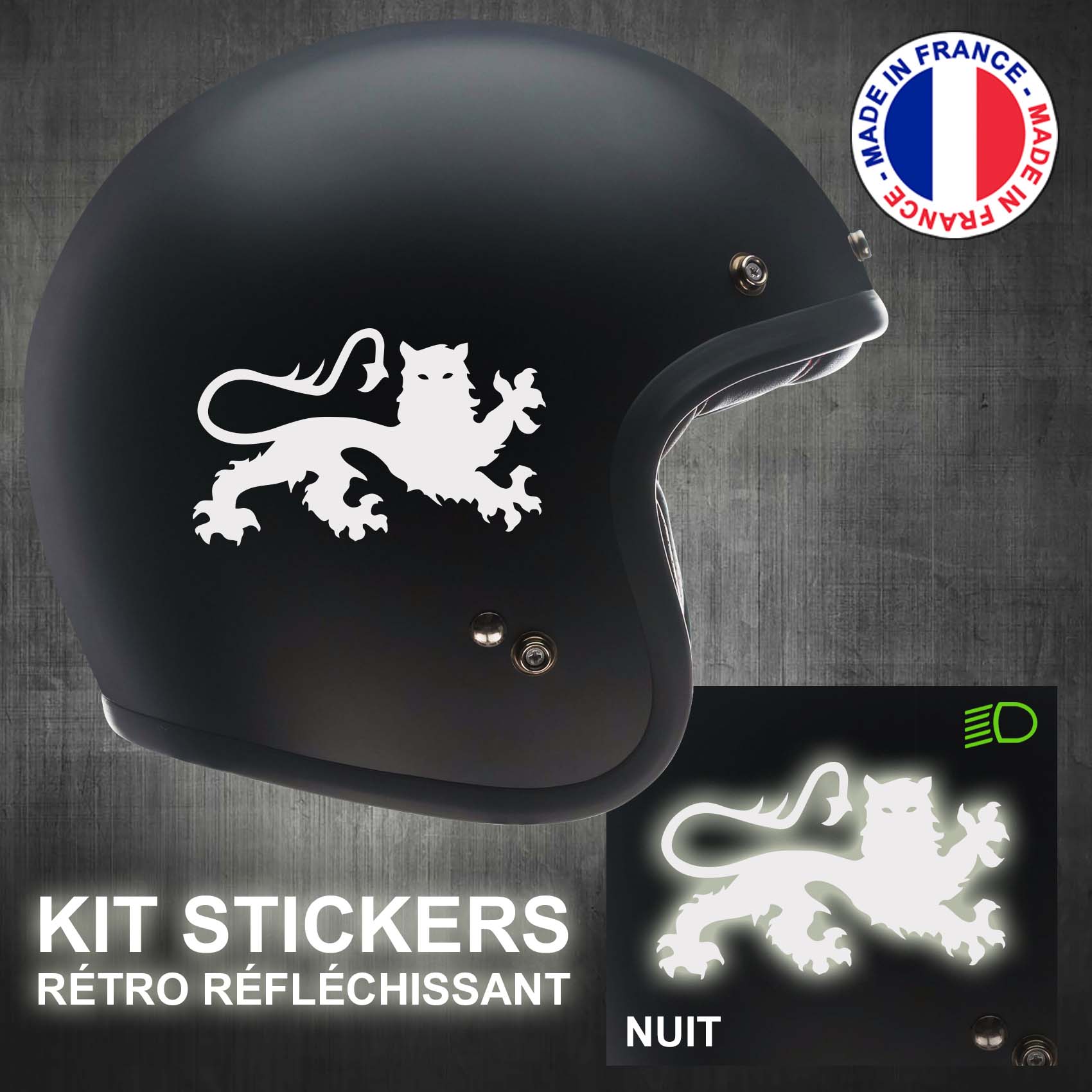 stickers-casque-moto-lion-normandie-retro-reflechissant-ref1-autocollant-blanc-reflective-sticker-casques-securite-adhesif-scooter-ref1lionnormandcasqueretro