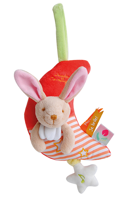 DOUDOU ET COMPAGNIE boite à musique lapin pompon fraise