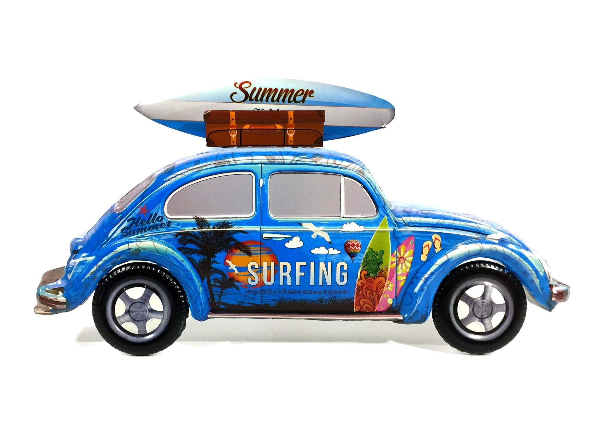 D co Murale Vintage en M tal Voiture Coccinelle Bleue Surf 52x28cm