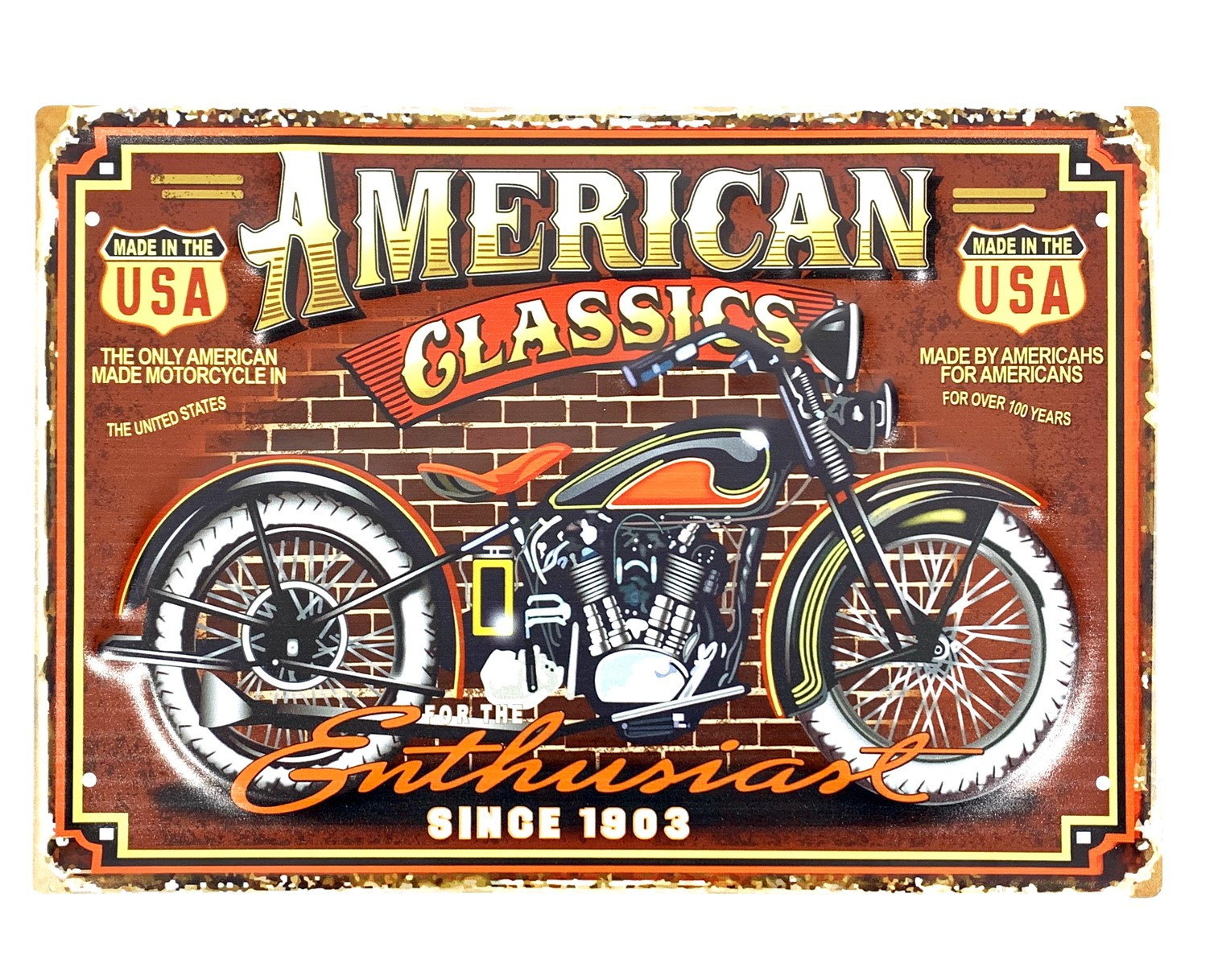 Plaque Métal Déco Vintage Effet Relief Moto American Classic 30x40cm DÉco Accessoires 