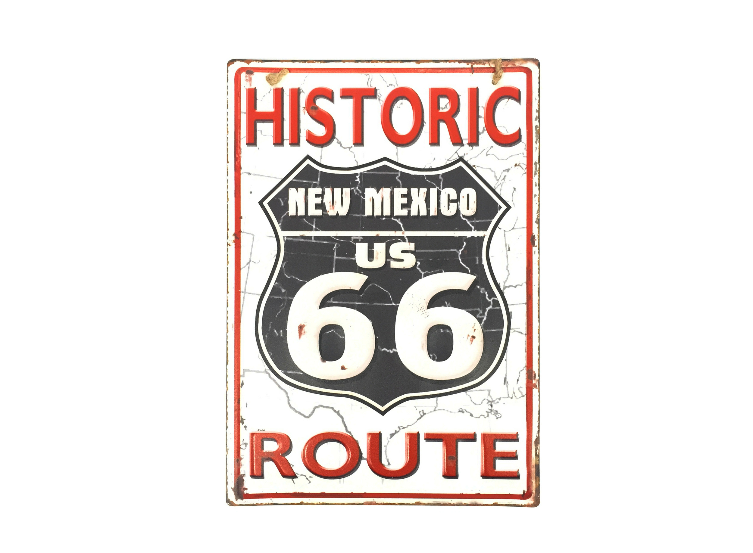 Plaque Métal Déco Vintage Effet Relief Historic Route 66 Etat Du Nouveau Mexique 30x40cm 