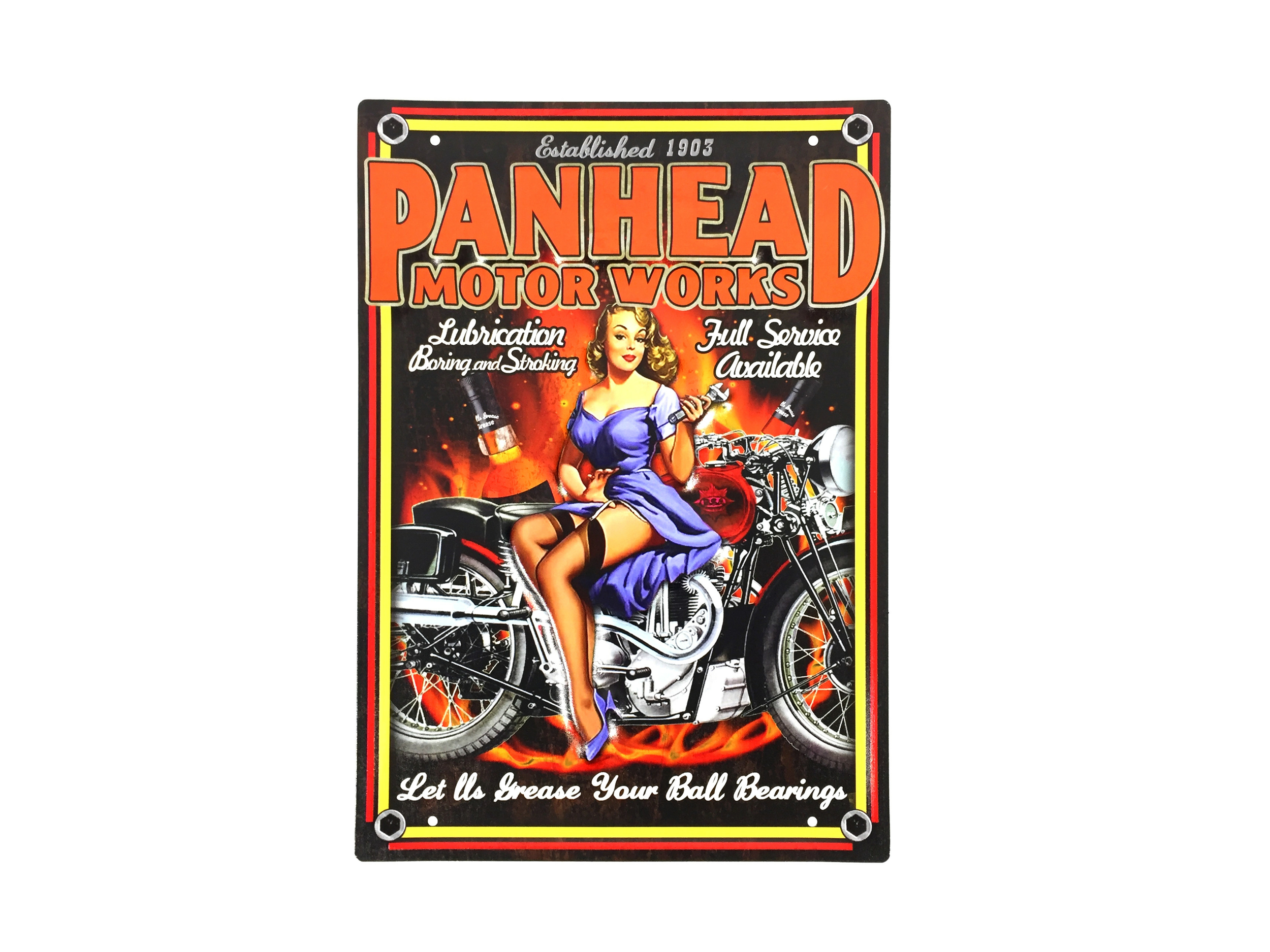 Plaque Métal Déco Vintage Effet Relief Panhead Motor Works Harley Pin Up 30x40cm DÉco 