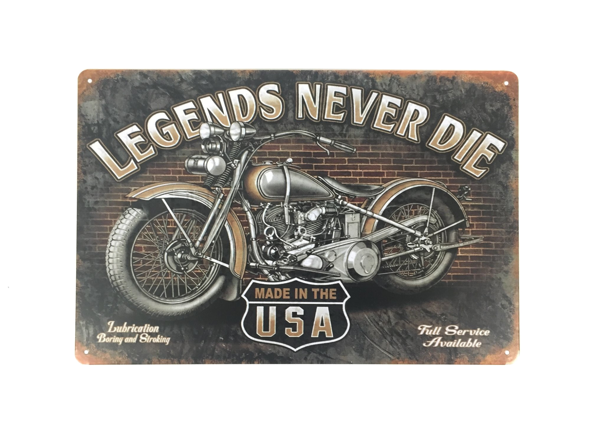 Plaque Métal Déco Vintage - Moto Legends Never Die USA (20x30cm