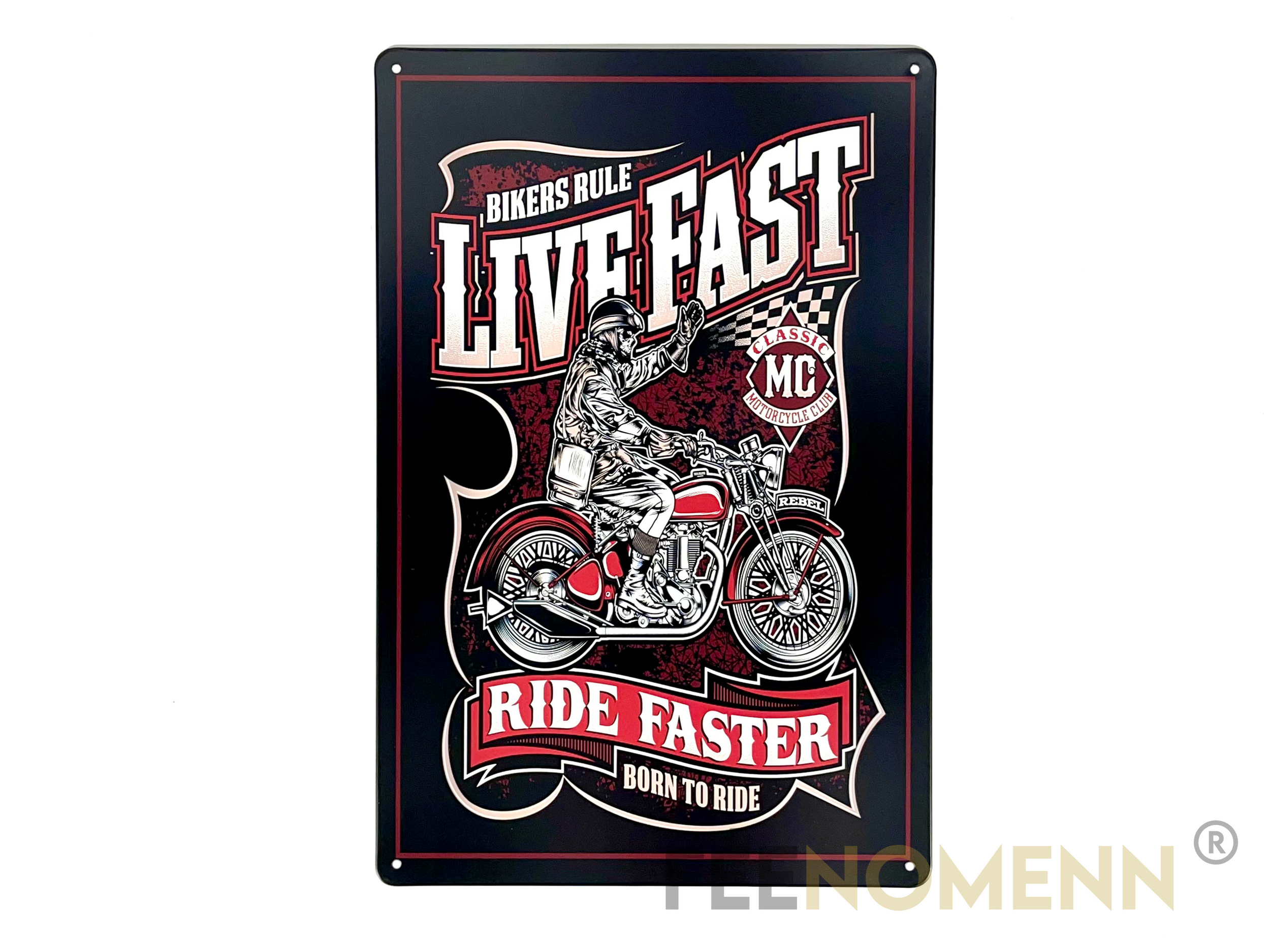 Plaque Métal Déco Vintage Moto Live East Biker Tete De Mort Ride Faster 20x30cm DÉco 