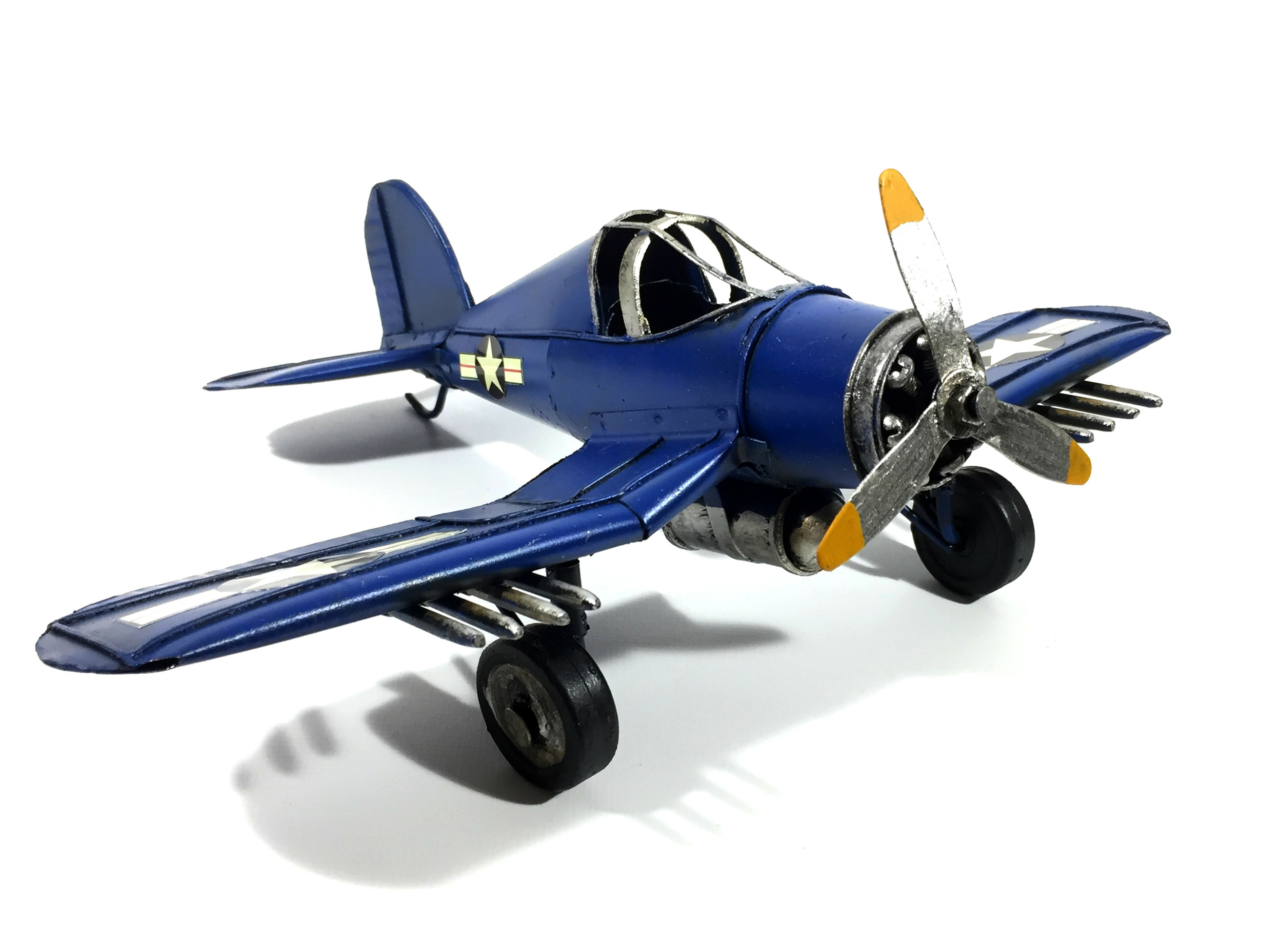 Avion en métal bleu, vintage, miniature de collection, avion rétro