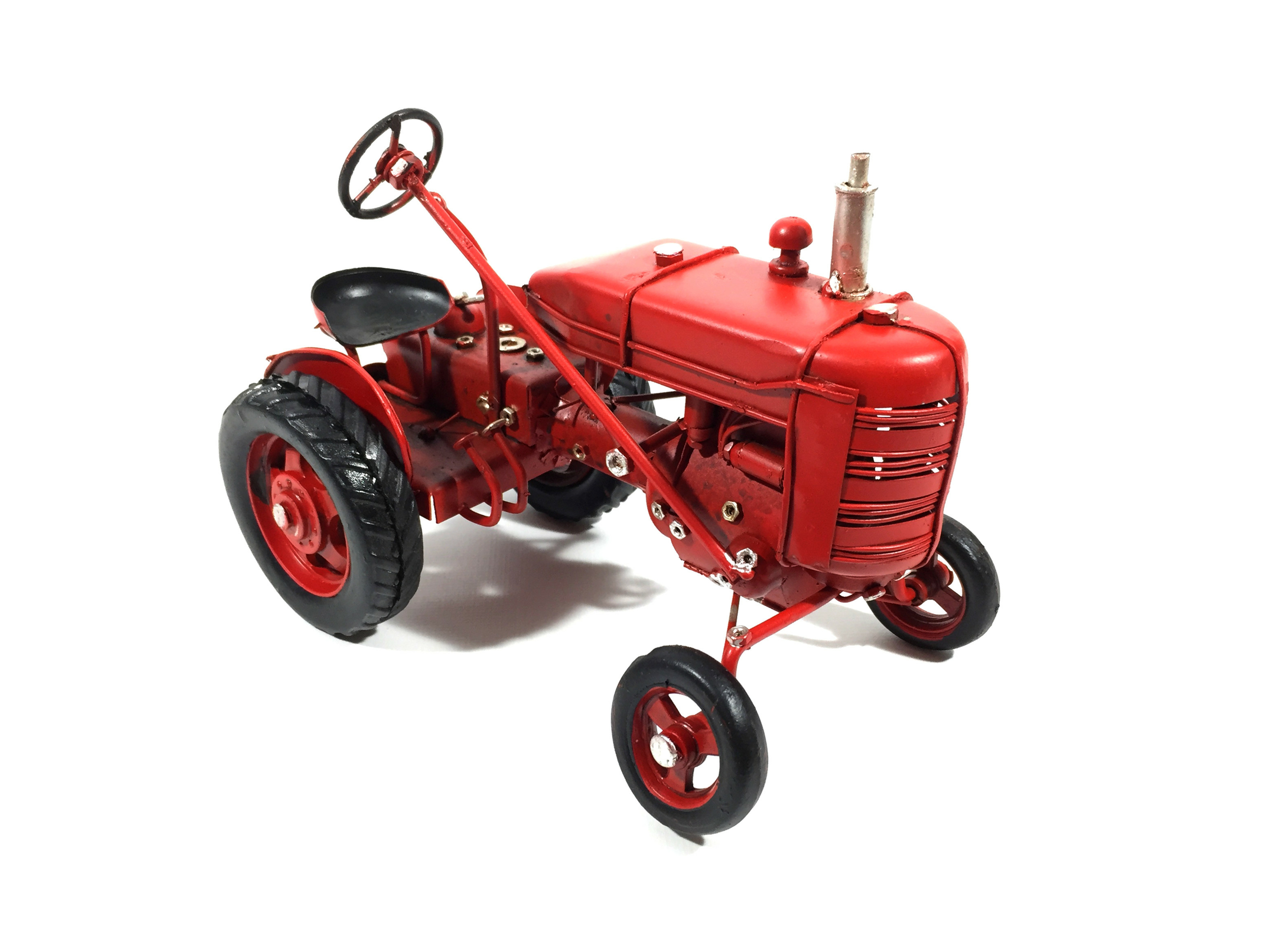 Voiture Métal Deco Vintage - Ancien Tracteur Rouge (17x10cm)