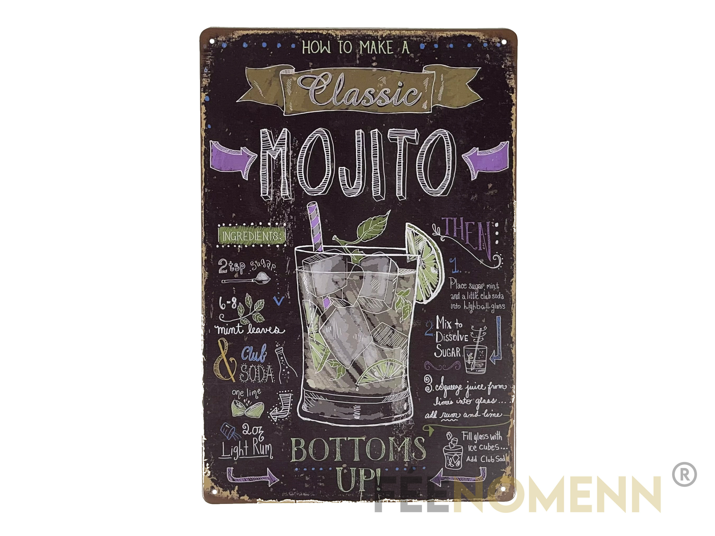 Plaque Métal Déco Vintage Recette Mojito Cocktail Menu Ardoise 20x30cm DÉco 