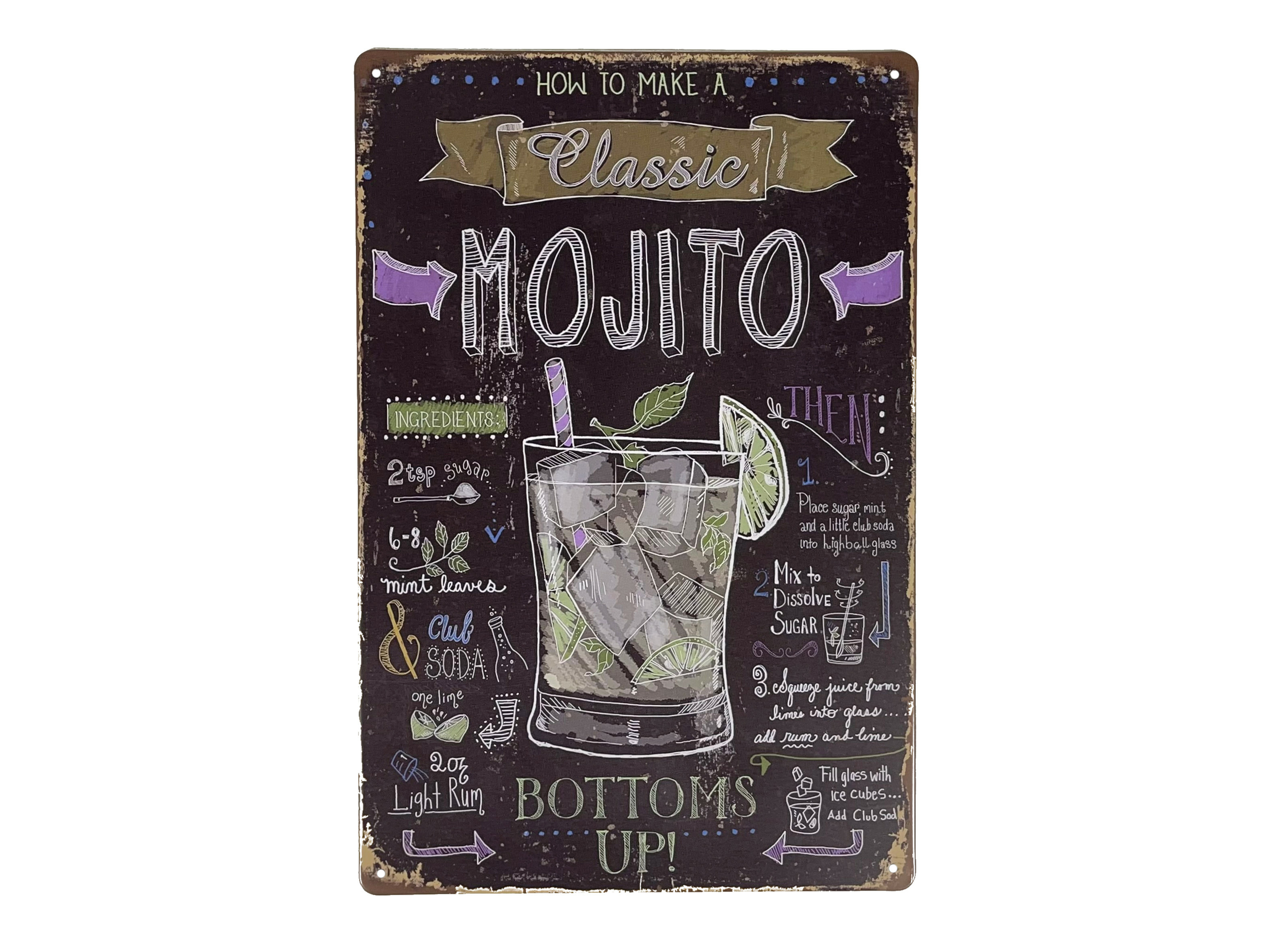 Plaque Métal Déco Vintage Recette Mojito Cocktail Menu Ardoise 20x30cm DÉco 