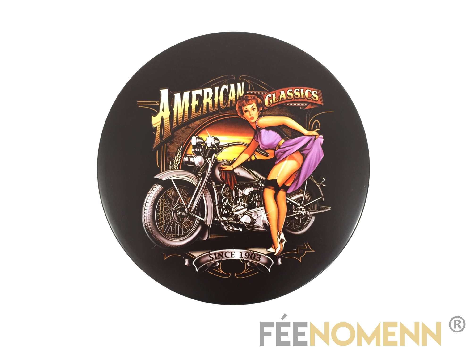 Plaque Métal Déco Vintage Forme Arrondie American Pin Up Moto Harley Diam 30cm DÉco 
