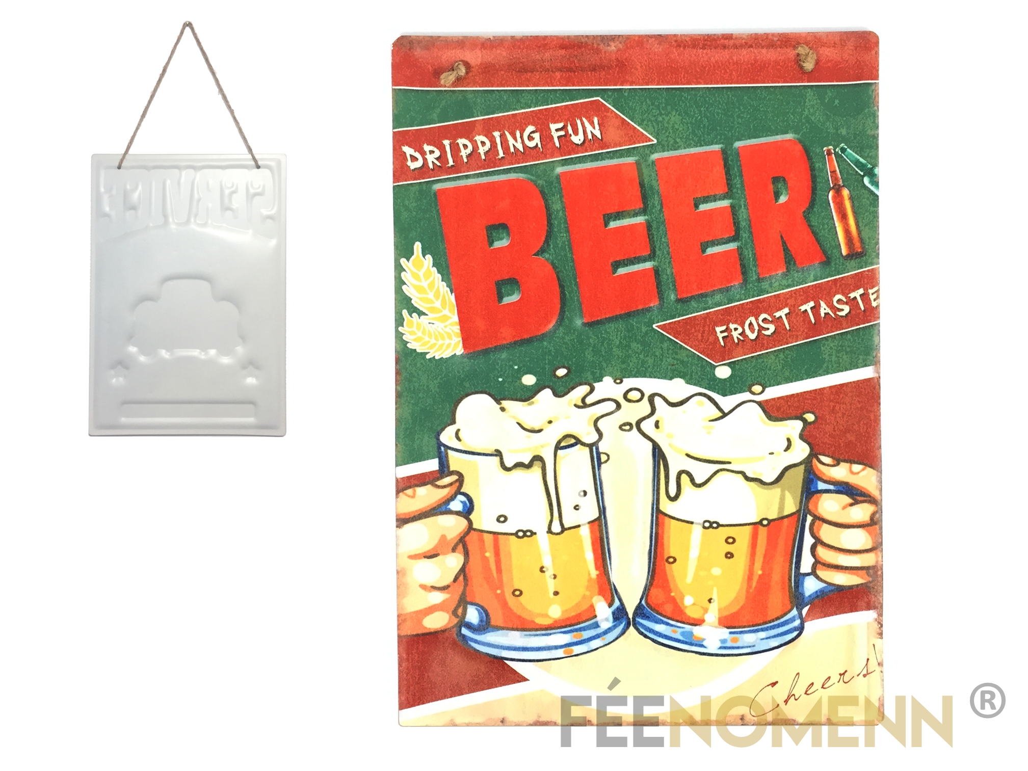 Plaque Métal Déco Vintage Effet Relief Beer Bière Trinquer 30x40cm DÉco Accessoires 