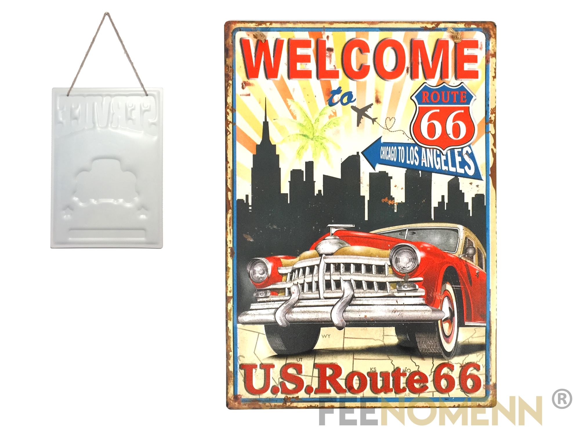 Plaque Métal Déco Vintage Effet Relief Welcome Us Route 66 Chicago To Los Angeles 30x40cm 