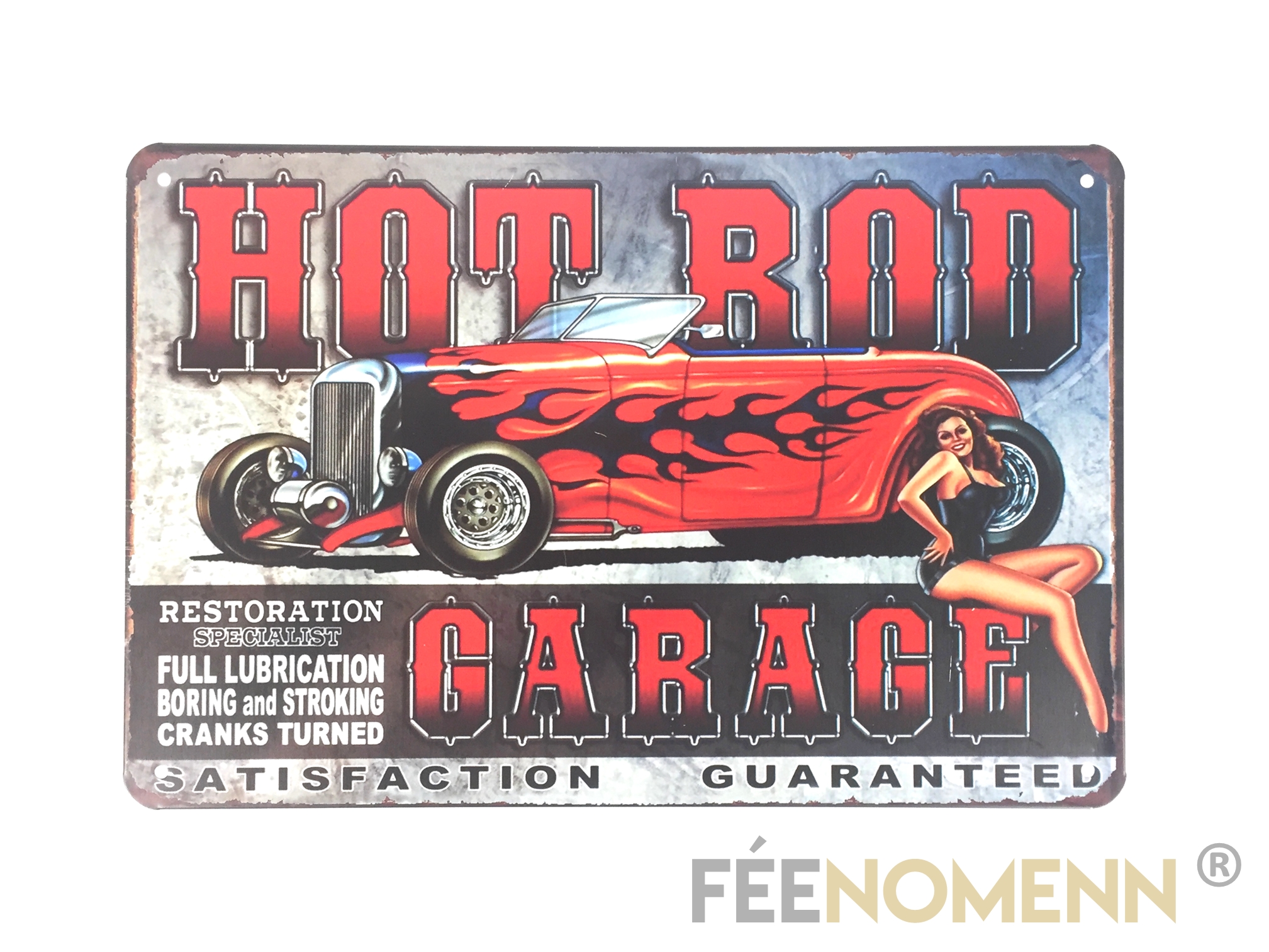 FEENOMENN Plaque Métal Déco Vintage Garage Hot Rod Pin Up 20x30cm 