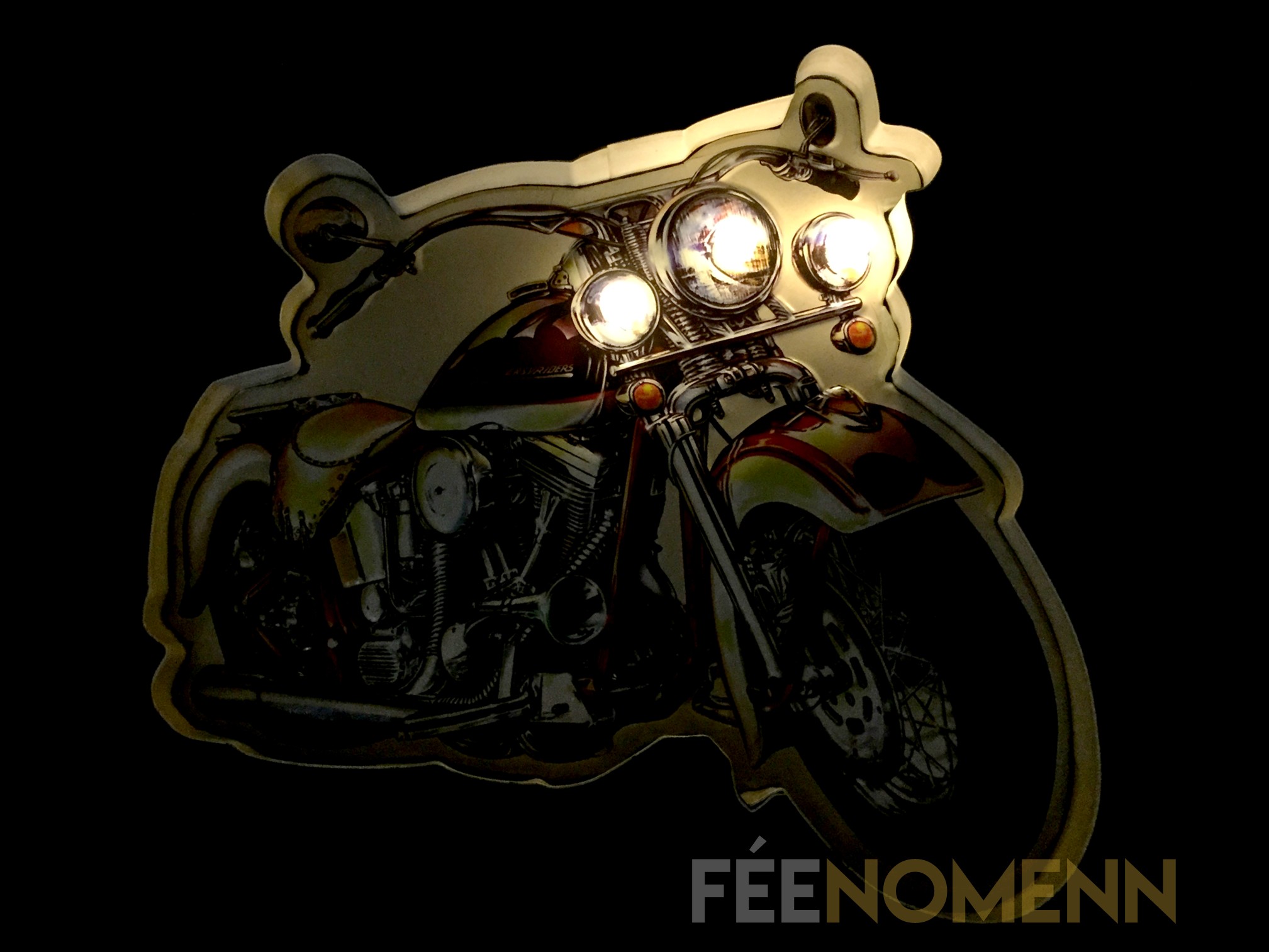 Plaque Métal Lumineuse Led Déco Murale Vintage Moto Harley Rouge 38x42cm DÉco 