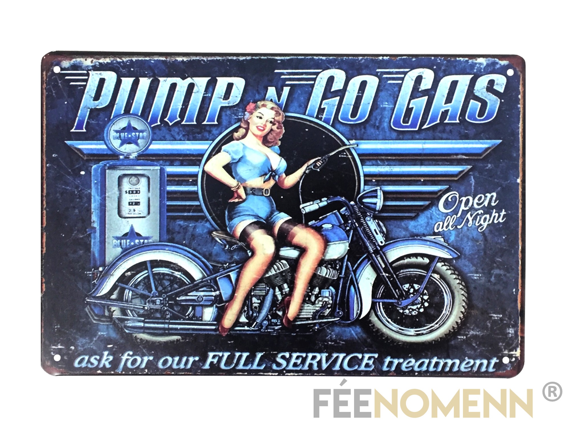 Plaque Métal Déco Vintage Pump N Go Gas Moto Harley Pin Up 20x30cm DÉco Accessoires 