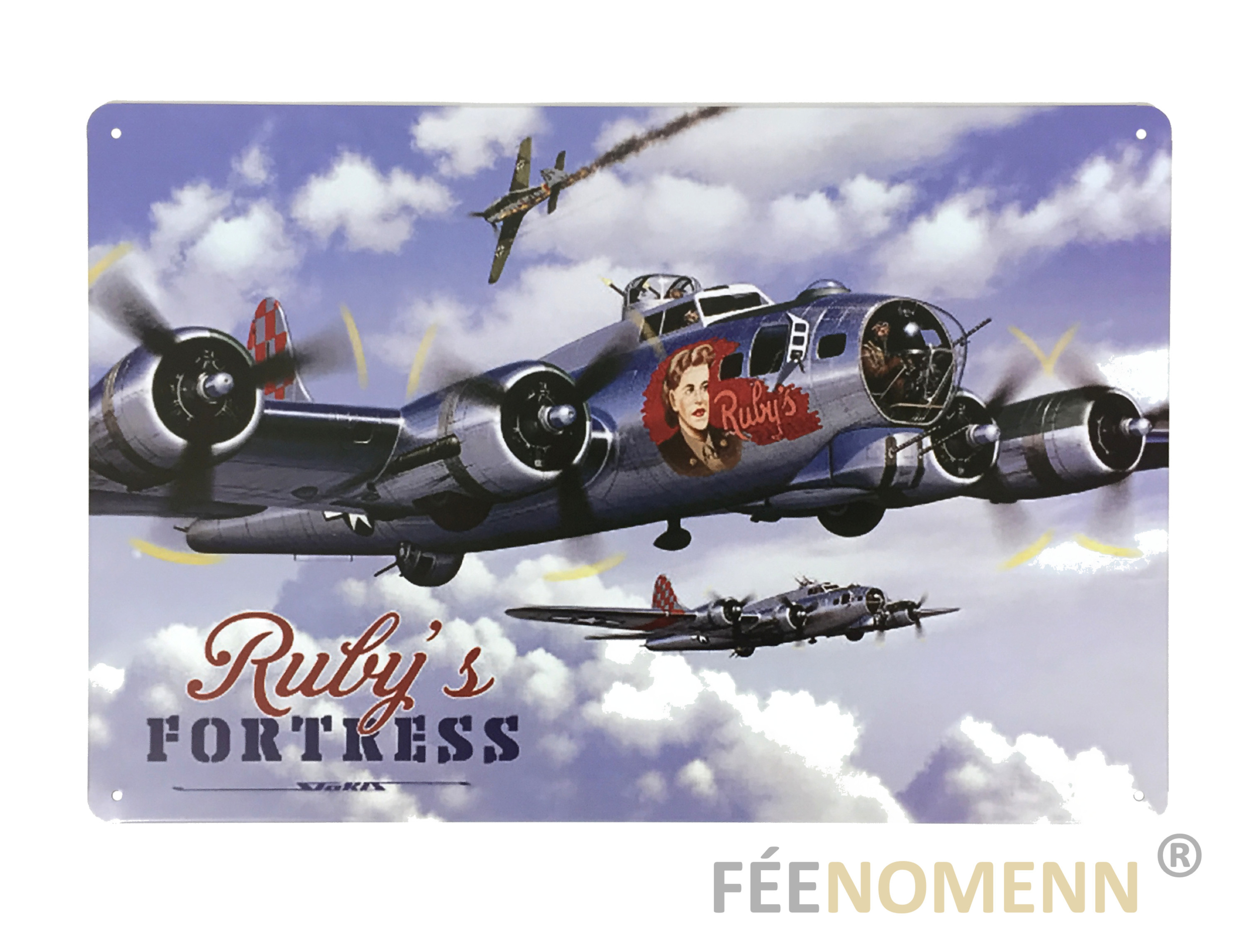 Plaque Métal Déco Vintage Avion Mitrailleur Guerre Usa Rubys Fortress 20x30cm DÉco 