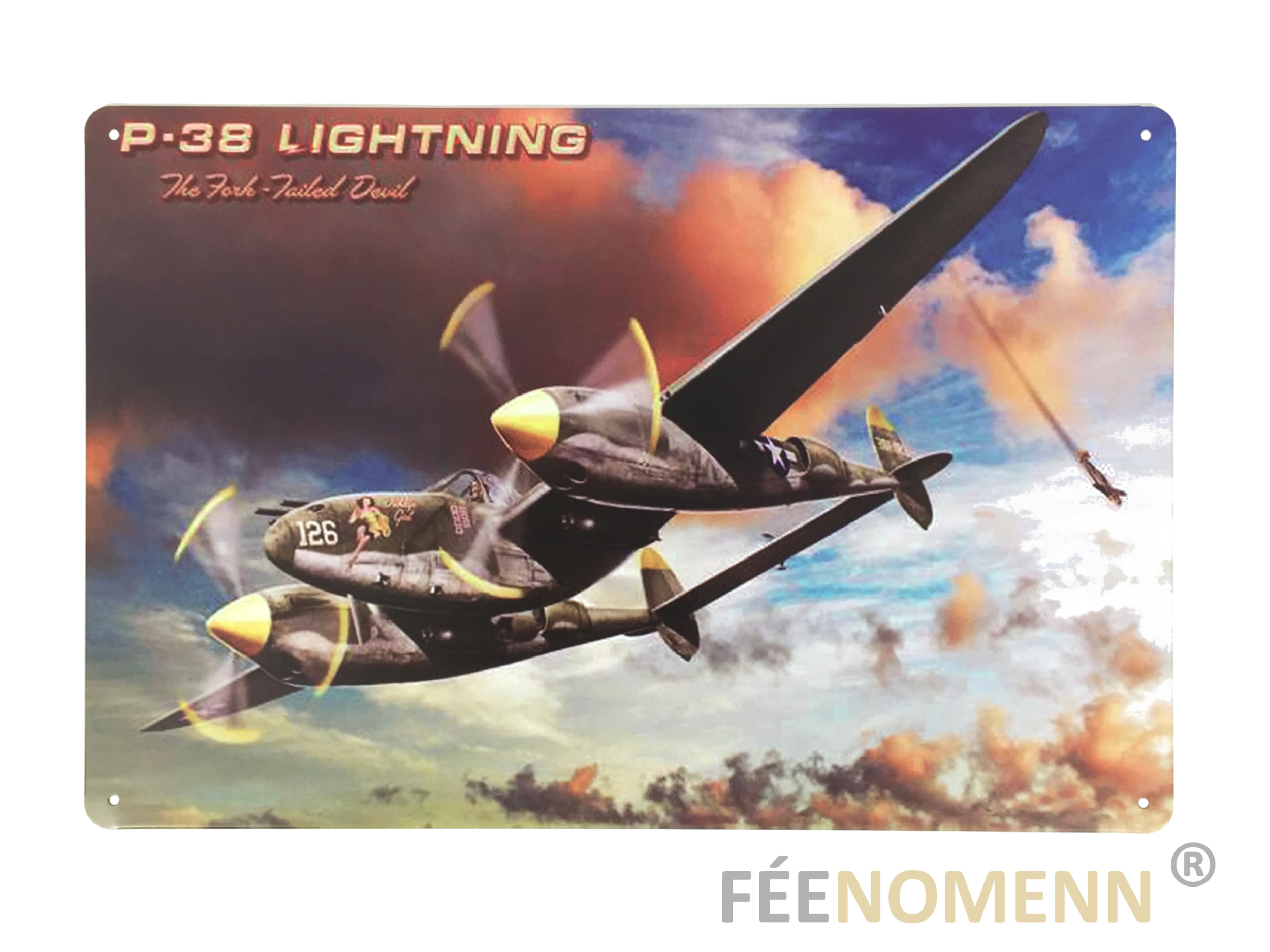 Plaque Métal Déco Vintage Avion Guerre Usa P38 Lightning 20x30cm DÉco Accessoires 