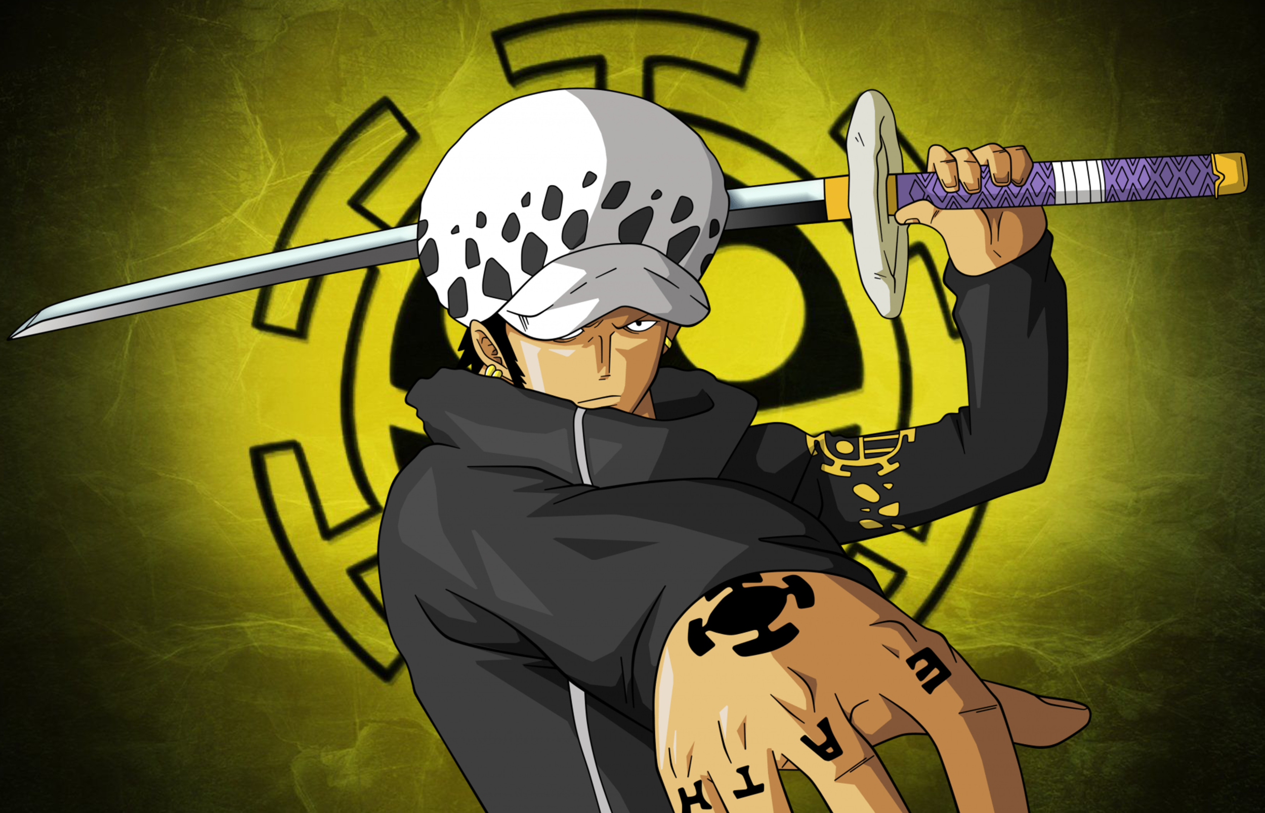 Katana ONE PIECE TRAFALGAR LAW KIKOKU Original Lame Métal SUPPORT JAPONAIS INCLUS ARMES