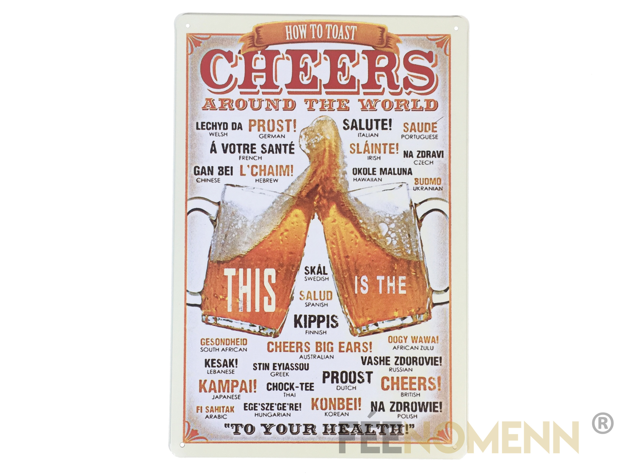 Plaque Métal Déco Vintage Cheers A Votre SantÉ Dans Toutes Les Langues 20x30cm DÉco 