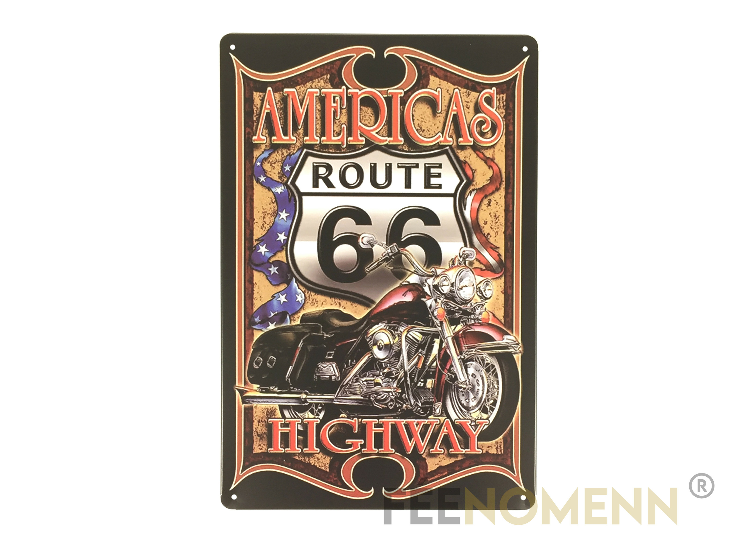 Plaque Métal Déco Vintage Moto Harley Route 66 Americas Highway 20x30cm DÉco 