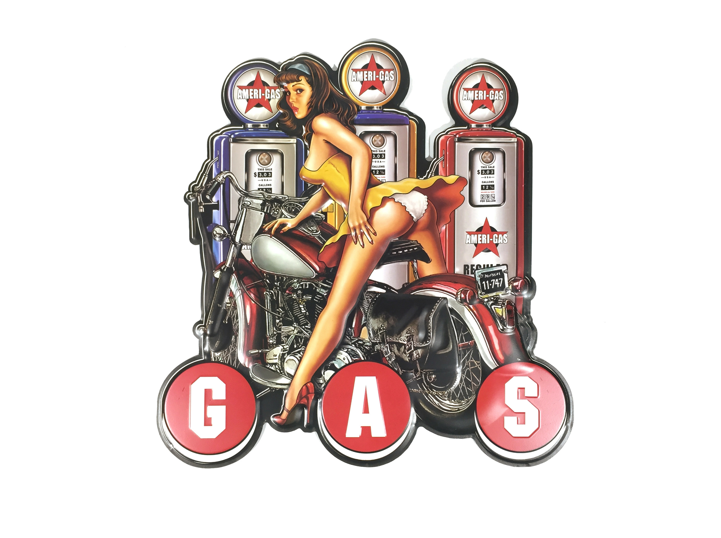 Déco Murale Vintage En Métal Moto Gas Station Harley Pin Up Jupe Soulevée 45x35cm DÉco 