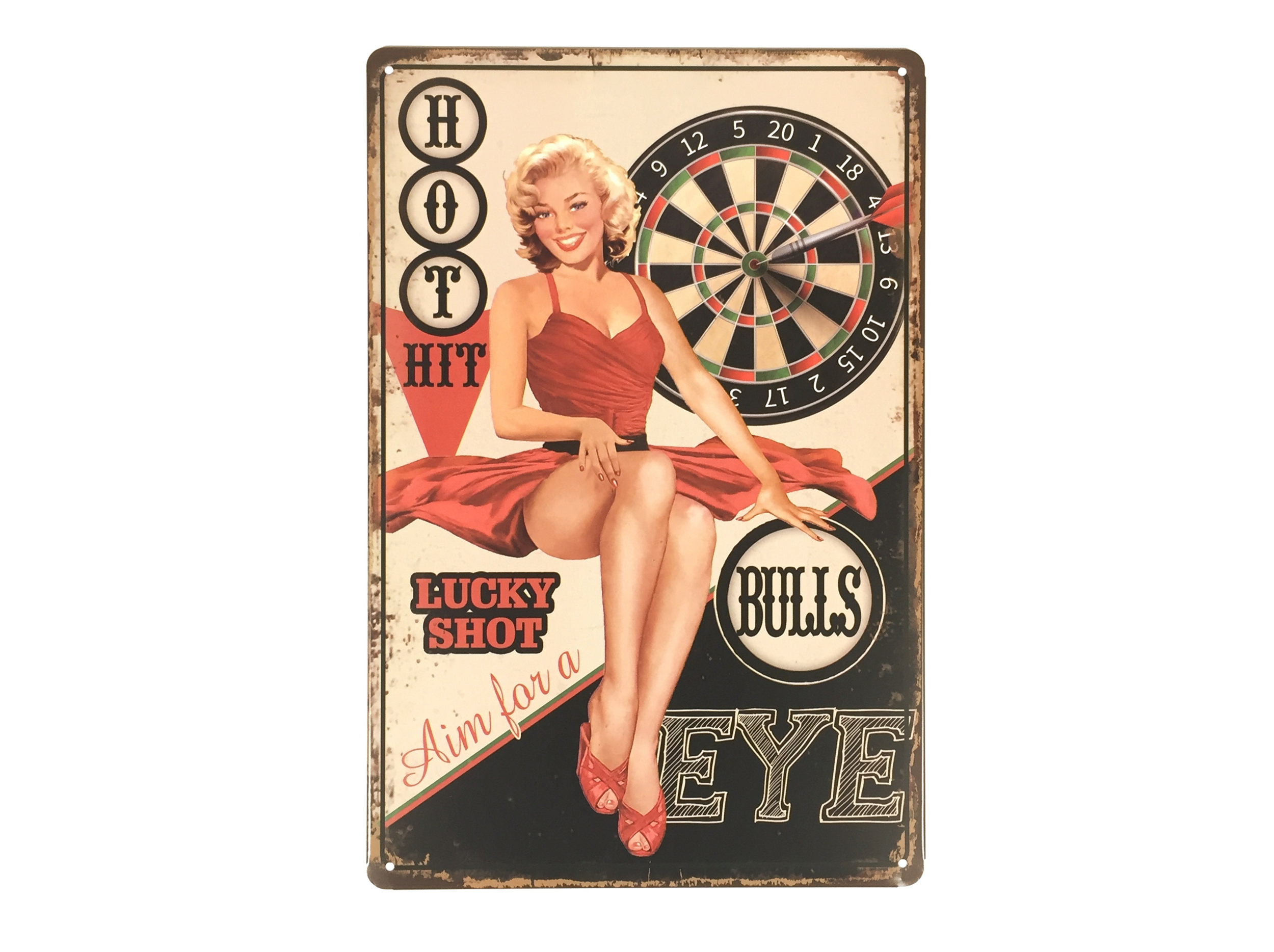 Plaque Métal Déco Vintage Fléchettes Hot Hit Bull Eye Pin Up 20x30cm DÉco Accessoires 