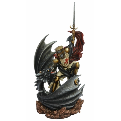 Statuette Dragon Baglan et Chevalier Templier (H56 x L26cm)