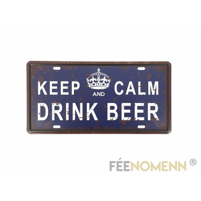 Plaque Métal Immatriculation Vintage - Keep Calm And Drink Beer (15x30cm)