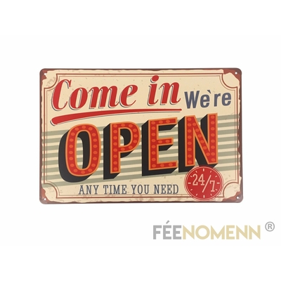 Plaque Métal Déco Vintage - Come In We're Open (20x30cm)
