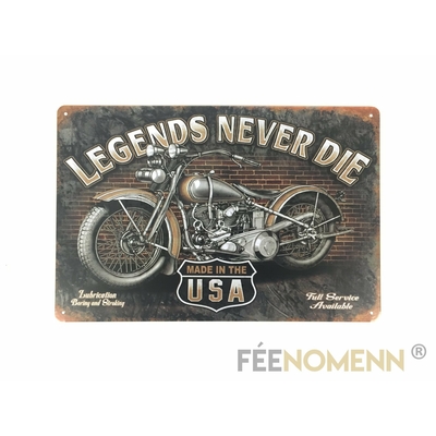 Plaque Métal Déco Vintage - Moto Legends Never Die USA (20x30cm)