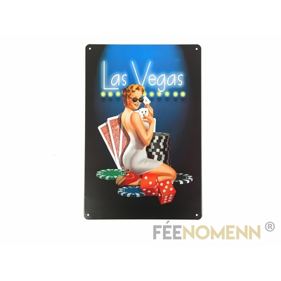 Plaque Métal Déco Vintage -  Las Vegas Casino Pin'up (20x30cm)