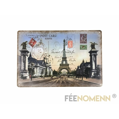 Plaque Métal Déco Vintage - Carte Postale Paris (20x30cm)