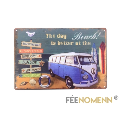 Plaque Métal Déco Vintage - Combi Bleu Beach (20x30cm)