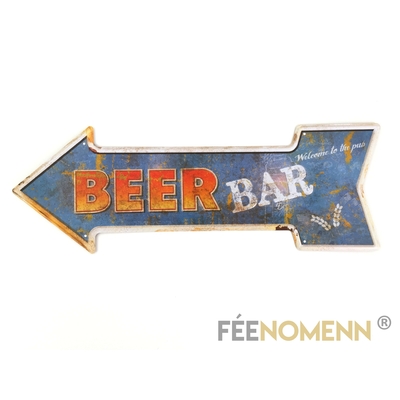 Plaque Métal Déco Vintage - Forme Flèche - Beer Bar (16x45cm)